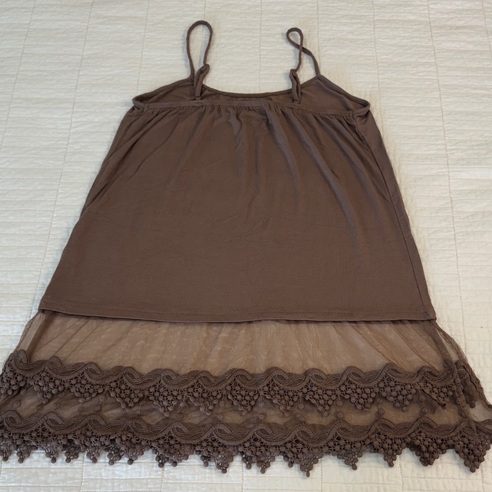 Vintage Small Lace Bottom Cami Tunic Brown Lace Trim Tank Top Coquette - Picture 6 of 6